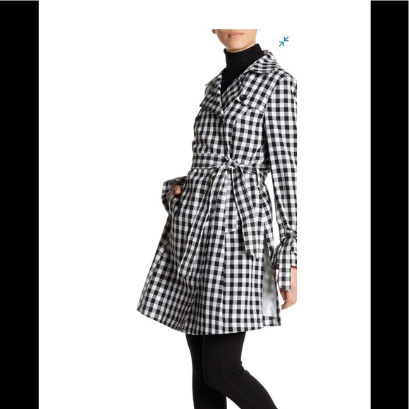 French Connection Gingham Print Trench Coat Sz S